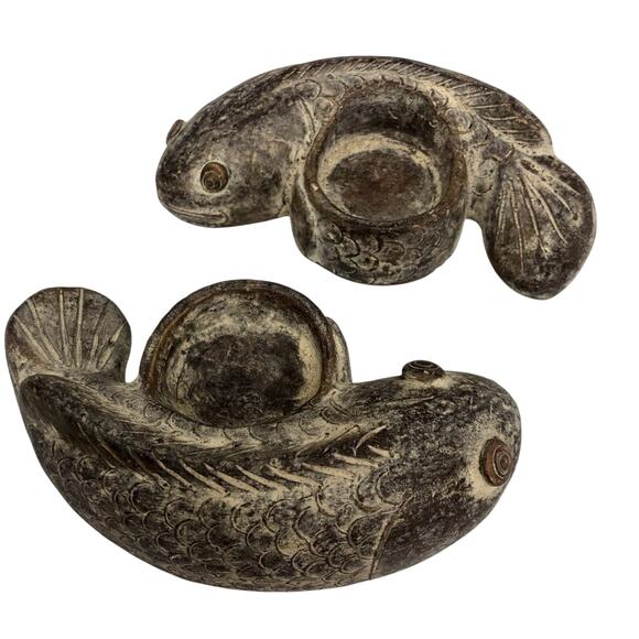 Ying and Yang Koi Votive Candle Holders Approximately 6.5 inch Clay Tan Brown - Picture 2 of 16